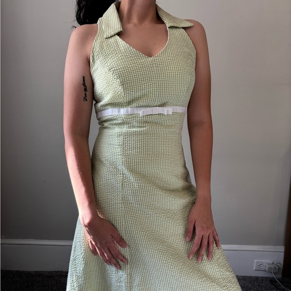 Dresses & Skirts - 60's 70's Vintage Retro Halter Cottagecore Green Plaid Midi Boho Dress - Small